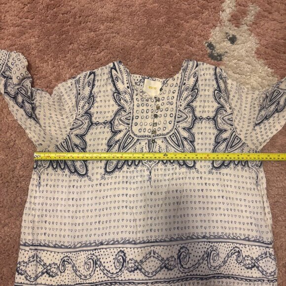 Maeve Anthropologie Small Morgan Top Blue & White Boho Button Down Flowy - Picture 7 of 8